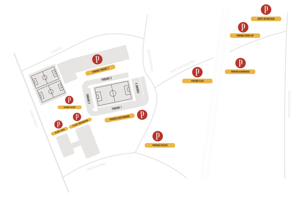 Het parkingplan voor als je met de auto naar het stadion komt